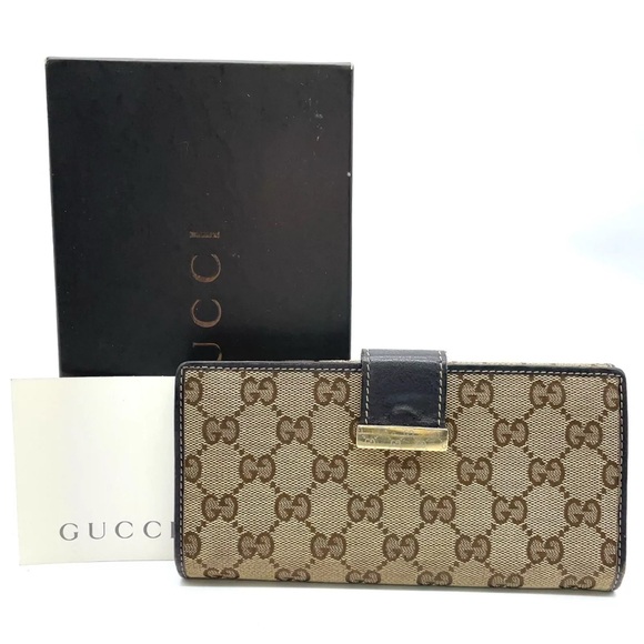 Gucci Handbags - Authentic Gucci GG Canvas Double Hook Beige Long Wallet W/Box